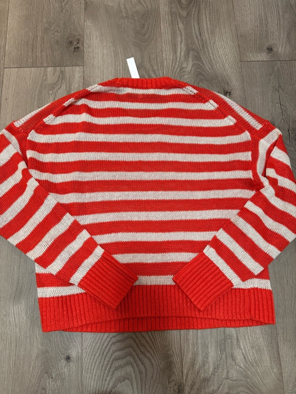 Madewell NWT Linen Striped Drop Shoulder Sweater Medium Red Whites - Picture 4 of 8